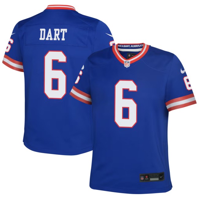 Youth New York Giants #6 Jaxson Dart Royal Nike Alternate 2 Game Jersey