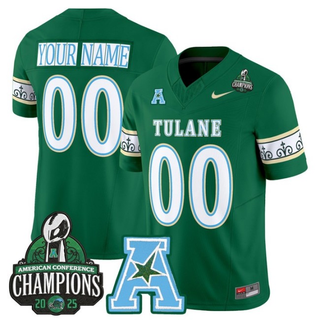 Men's & Women's & Youth Tulane Green Wave Custom 'City Edition' 2025 AAC Champions Patch F.U.S.E. Vapor Limited Stitched Jersey Green