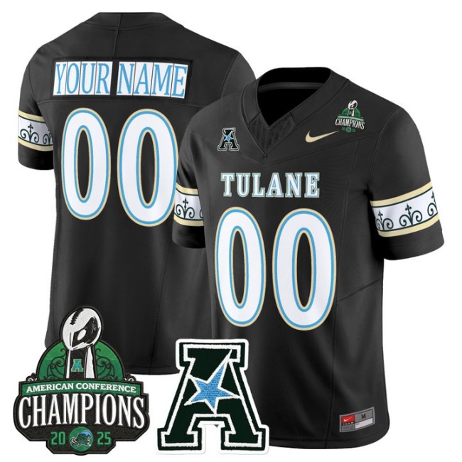 Men's & Women's & Youth Tulane Green Wave Custom 'City Edition' 2025 AAC Champions Patch F.U.S.E. Vapor Limited Stitched Jersey Black
