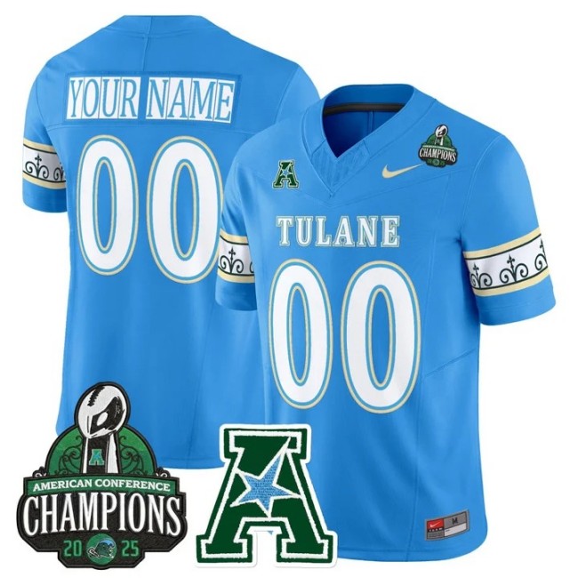 Men's & Women's & Youth Tulane Green Wave Custom 'City Edition' 2025 AAC Champions Patch F.U.S.E. Vapor Limited Stitched Jersey Blue