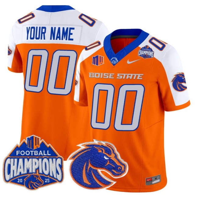 Men's & Women's & Youth Boise State Broncos Custom 2025 Mountain West Football Champions F.U.S.E. Vapor Limited Stitched Jersey Orange Alternate