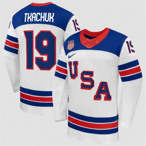 Men's USA Hockey #19 Matthew Tkachuk White 2026 Nike Stitched Jersey