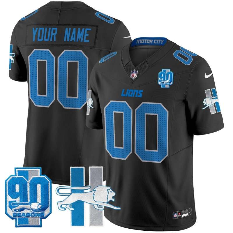 Custom Detroit Lions 1946 Throwback 90 Seasons Vapor Limited Stitched Jersey Black