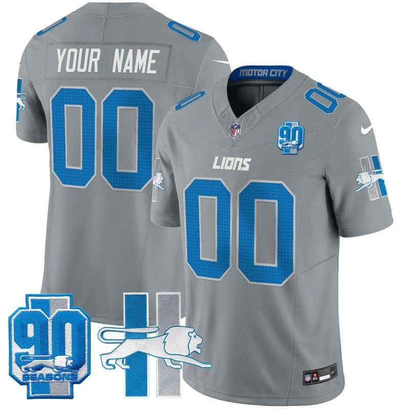 Custom Detroit Lions 1946 Throwback 90 Seasons Vapor Limited Stitched Jersey Gray