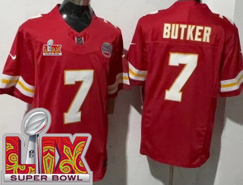 Men's Kansas City Chiefs #7 Harrison Butker Nike Limited Red Super Bowl LIX FUSE Vapor NFL Stitched Jersey