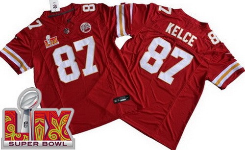 Men's Kansas City Chiefs #87 Travis Kelce Nike Limited Red Super Bowl LIX FUSE Vapor NFL Stitched Jersey