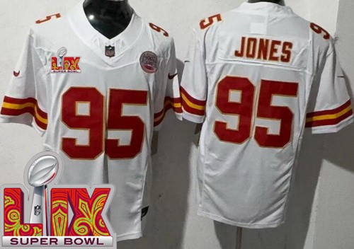 Men's Kansas City Chiefs #95 Chris Jones Nike Limited White Super Bowl LIX FUSE Vapor NFL Stitched Jersey