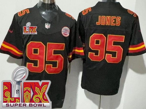 Men's Kansas City Chiefs #95 Chris Jones Nike Limited Black Super Bowl LIX FUSE Vapor NFL Stitched Jersey