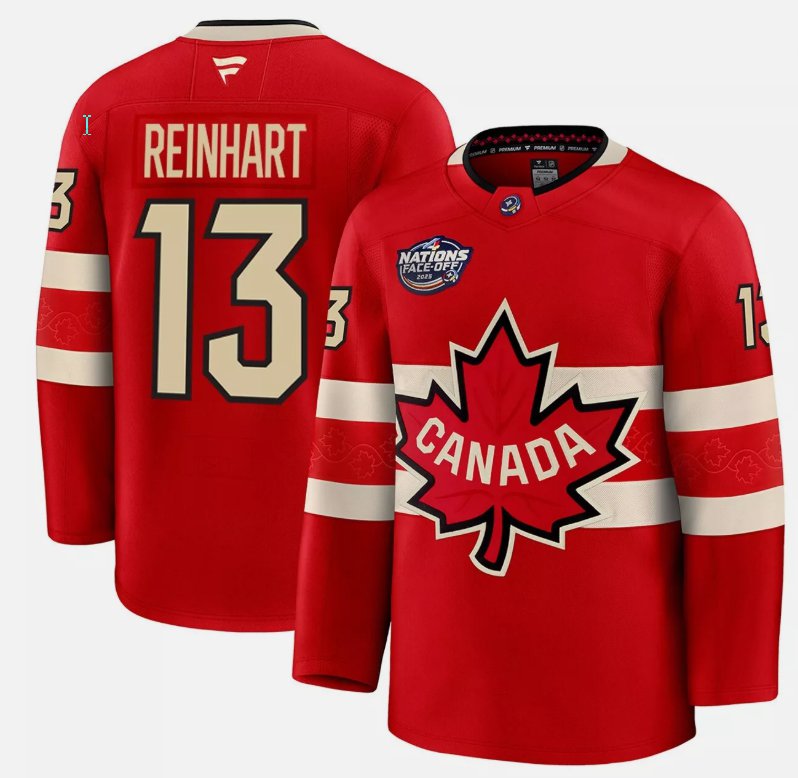 Men's Canada #13 Sam Reinhart Red 2025 4 Nations Face-Off Stitched Jersey