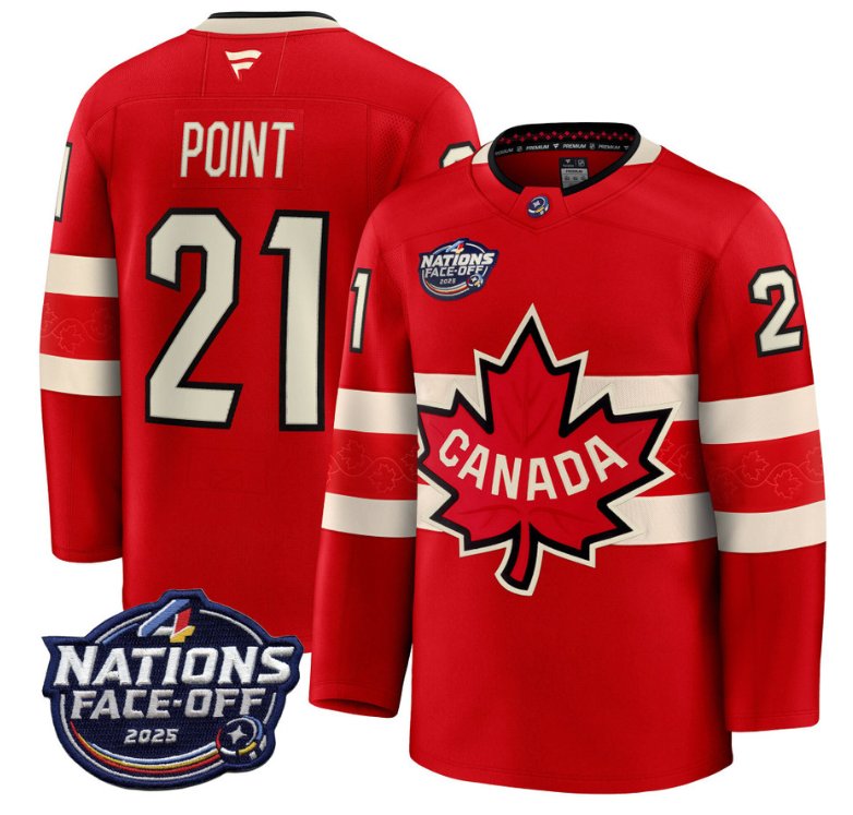 Men's Canada #21 Brayden Point Red 2025 4 Nations Face-Off Stitched Jersey