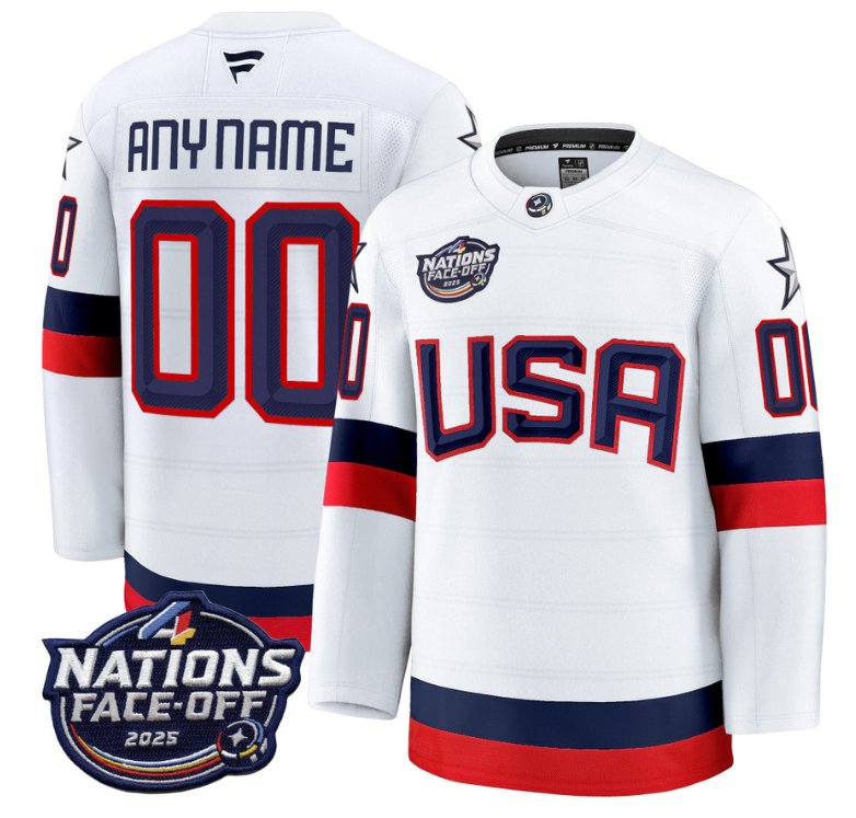 Men's USA Custom White 2025 4 Nations Face-Off Stitched Hockey Jersey Men's USA Custom White 2025 4 Nations Face-Off Stitched Hockey Jersey