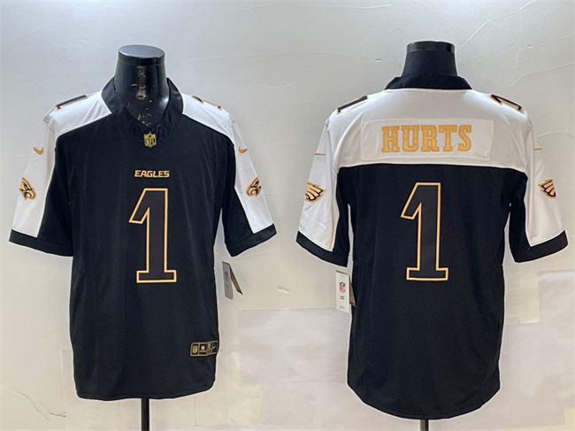 Men's Philadelphia Eagles #1 Jalen Hurts Black/Gold New F.U.S.E. Vapor Untouchable Limited Stitched Football Jersey