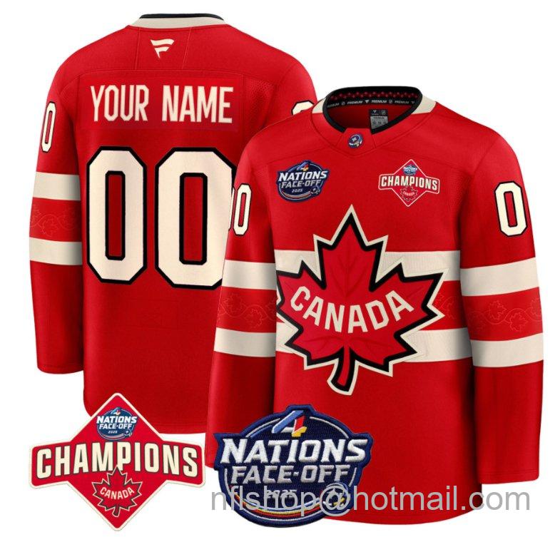 Men's Canada Custom Red 4 Nations Face-Off 2025 Champions Patch Stitched Hockey Jersey Men's Canada Custom Red 4 Nations Face-Off 2025 Champions Patch Stitched Hockey Jersey