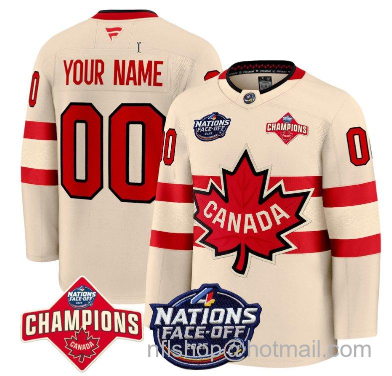 Men's Canada Custom Cream 4 Nations Face-Off 2025 Champions Stitched Hockey Jersey Men's Canada Custom Cream 4 Nations Face-Off 2025 Champions Stitched Hockey Jersey