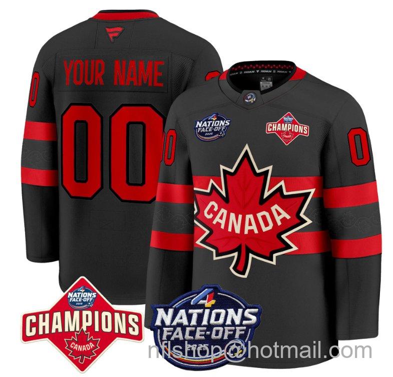 Men's Canada Custom Black 4 Nations Face-Off 2025 Champions Patch Stitched Hockey Jersey Men's Canada Custom Black 4 Nations Face-Off 2025 Champions Patch Stitched Hockey Jersey