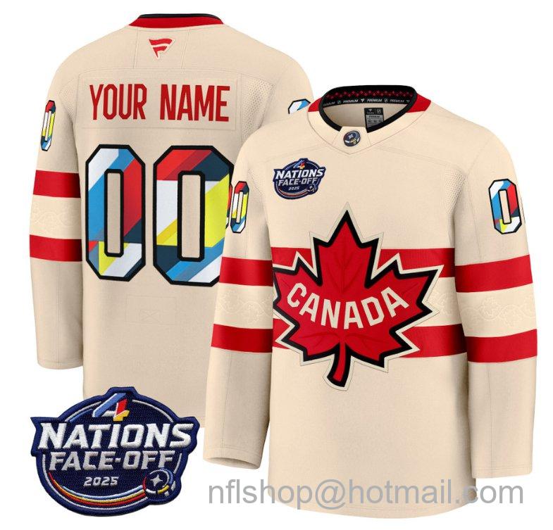 Men's Canada Custom V2 Cream 4 Nations Face-Off 2025 Premium Stitched Hockey Jersey Men's Canada Custom V2 Cream 4 Nations Face-Off 2025 Premium Stitched Hockey Jersey