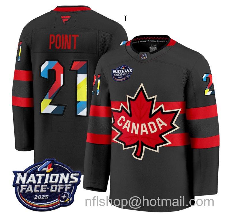 Men's Canada #21 Brayden Point V2 Black 4 Nations Face-Off 2025 Stitched Hockey Jersey