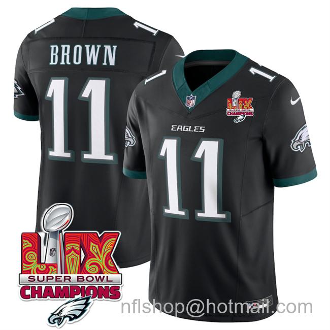 Men's Philadelphia Eagles #11 A.J. Brown Black 2025 Eagles Logo Super Bowl LIX Champions Patch New F.U.S.E. Vapor Untouchable Limited Stitched Football Jersey