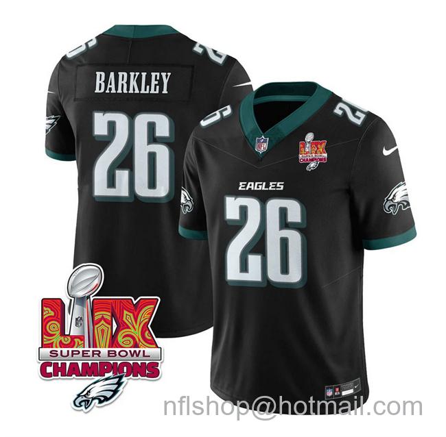 Men's Philadelphia Eagles #26 Saquon Barkley Black 2025 Eagles Logo Super Bowl LIX Champions Patch New F.U.S.E. Vapor Untouchable Limited Stitched Football Jersey