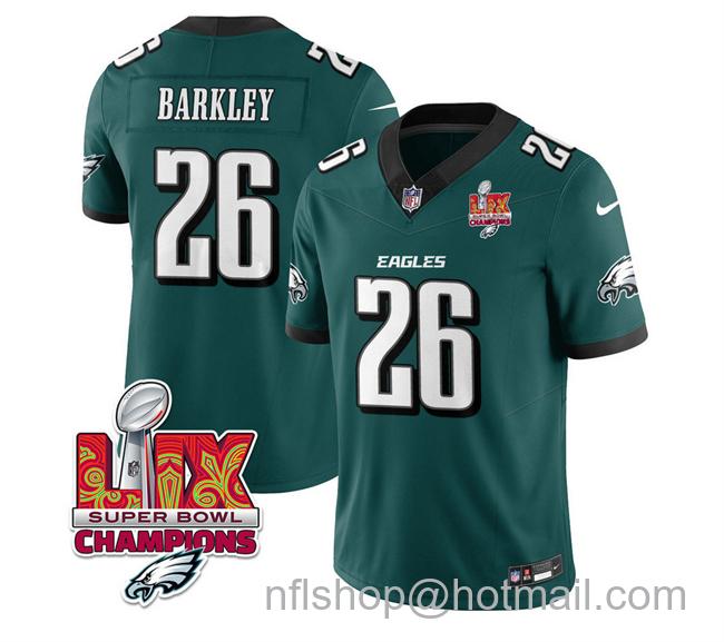 Men's Philadelphia Eagles #26 Saquon Barkley Green 2025 Eagles Logo Super Bowl LIX Champions Patch New F.U.S.E. Vapor Untouchable Limited Stitched Football Jersey