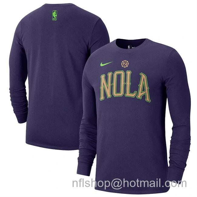 Men's New Orleans Pelicans Purple 2024-25 City Edition Essential Logo Long Sleeve T-Shirt