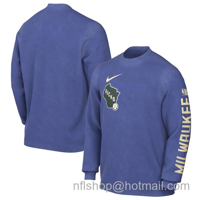Men's Milwaukee Bucks Royal 2024-25 City Edition Courtside Max90 Heavyweight Long Sleeve T-Shirt
