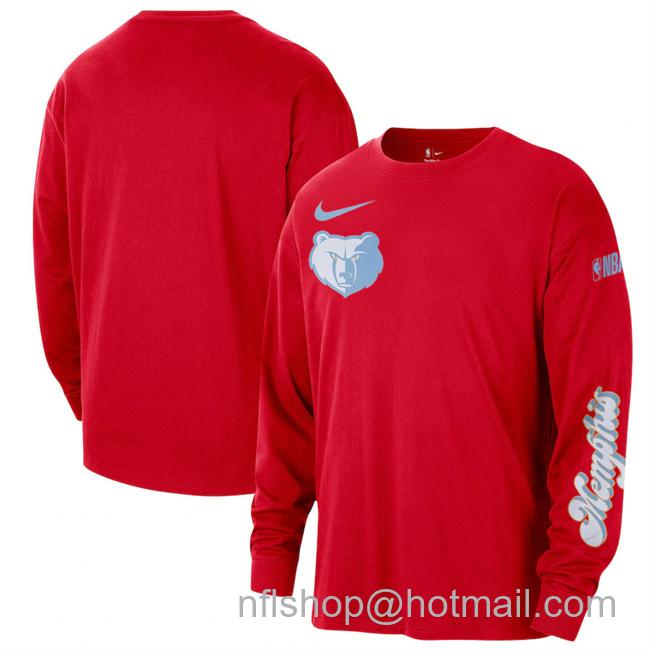 Men's Memphis Grizzlies Red 2024-25 City Edition Essential Logo Long Sleeve T-Shirt