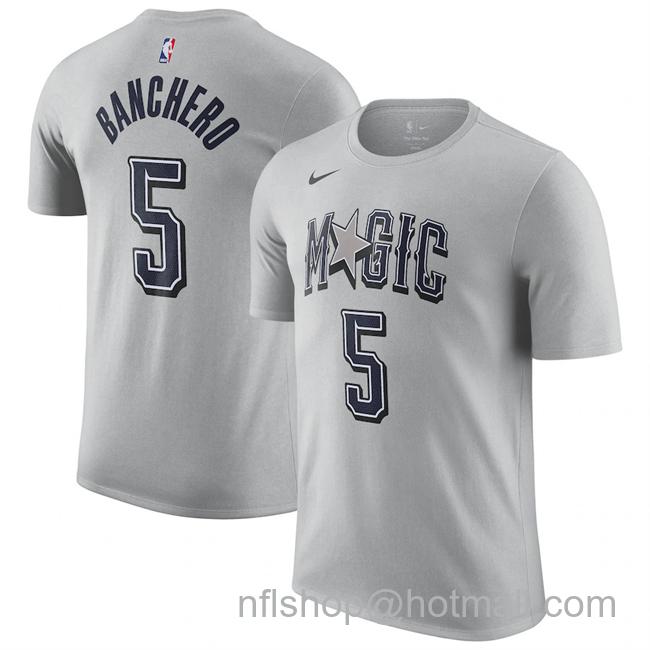 Men's Orlando Magic #5 Paolo Banchero Silver 2024-25 City Edition Name & Number T-Shirt