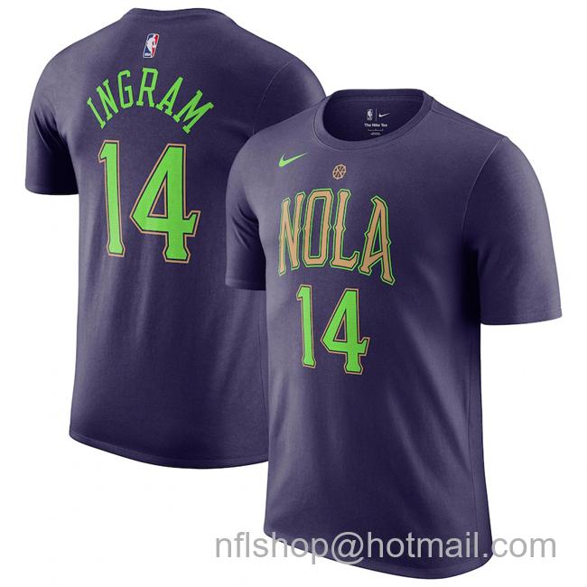 Men's New Orleans Pelicans #14 Brandon Ingram Purple 2024-25 City Edition Name & Number T-Shirt