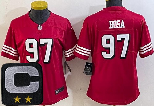 Women's San Francisco 49ers #97 Nick Bosa Limited Red Throwback C Patch Vapor Jersey