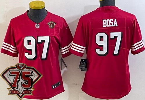 Women's San Francisco 49ers #97 Nick Bosa Limited Red Throwback 75th Vapor Jersey