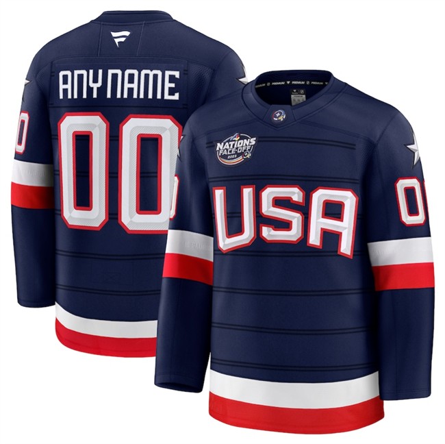 Men's USA Active Player Custom Navy 2025 4 Nations Face-Off Stitched Jersey Men's USA Active Player Custom Navy 2025 4 Nations Face-Off Stitched Jersey