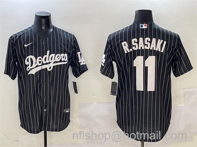 Men's Los Angeles Dodgers #11 Roki Sasaki Black Cool Base Stitched Baseball Jersey
