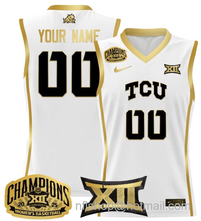 Women's Custom TCU Horned Frogs Jersey 2025 Champions Lightweight White Gold Women's Custom TCU Horned Frogs Jersey 2025 Champions Lightweight White Gold