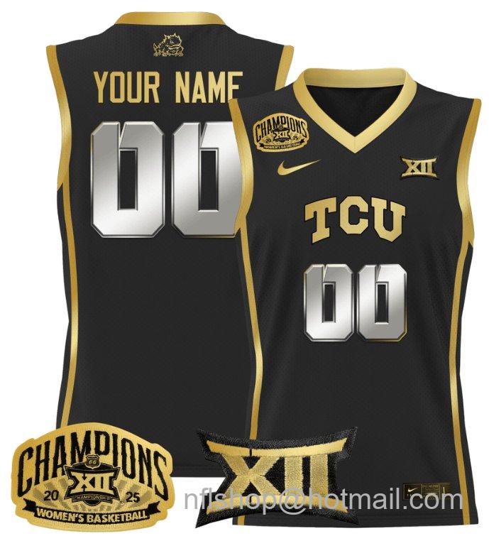 Women's Custom TCU Horned Frogs Jersey 2025 Champions Lightweight Black Gold Women's Custom TCU Horned Frogs Jersey 2025 Champions Lightweight Black Gold
