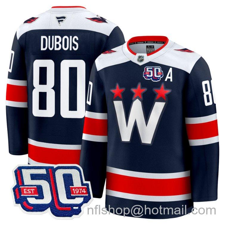 Men's Washington Capitals Pierre Dubois #80 Team 50th V2 Navy Stitched Hockey Jersey