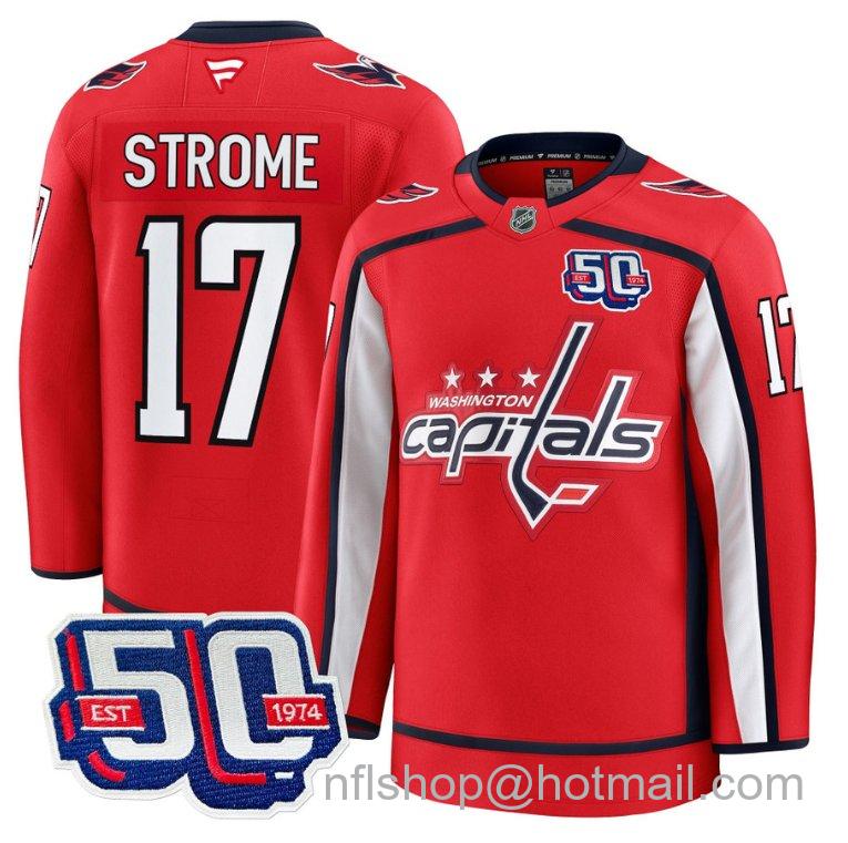 Men's Washington Capitals Dylan Strome #17 50th Anniversary Red Stitched Hockey Jersey