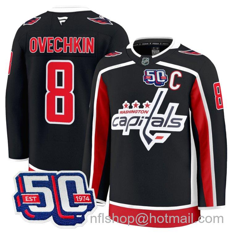 Men's Washington Capitals Alex Ovechkin #8 50th Anniversary Black Stitched Hockey Jersey