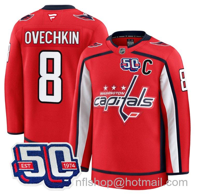 Men's Washington Capitals Alex Ovechkin #8 50th Anniversary Red Stitched Hockey Jersey