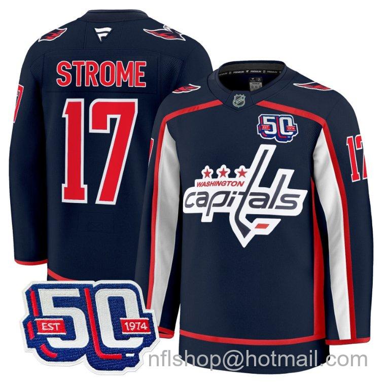 Men's Washington Capitals Dylan Strome #17 50th Anniversary Navy Stitched Hockey Jersey