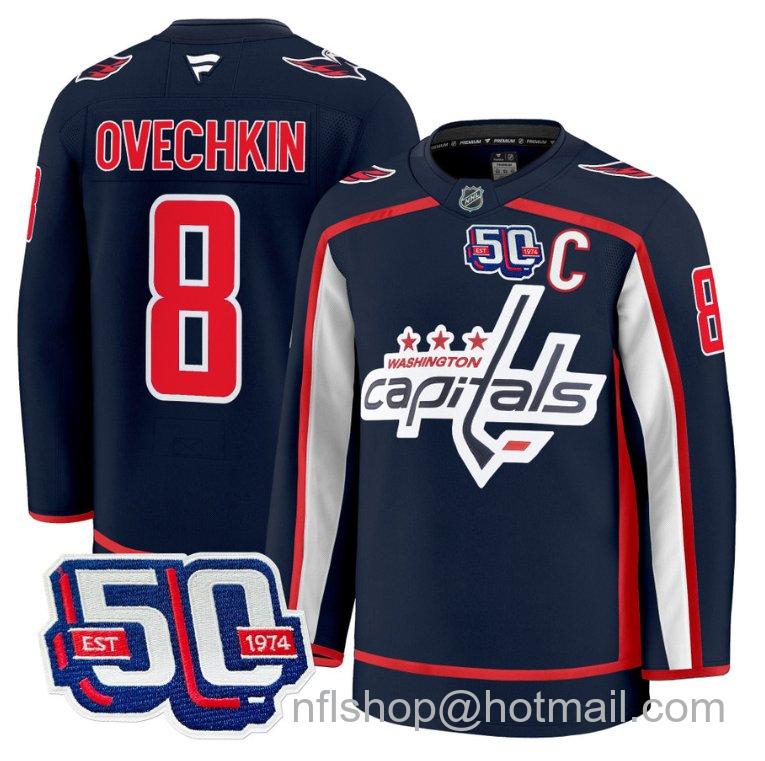 Men's Washington Capitals Alex Ovechkin #8 50th Anniversary Navy Stitched Hockey Jersey