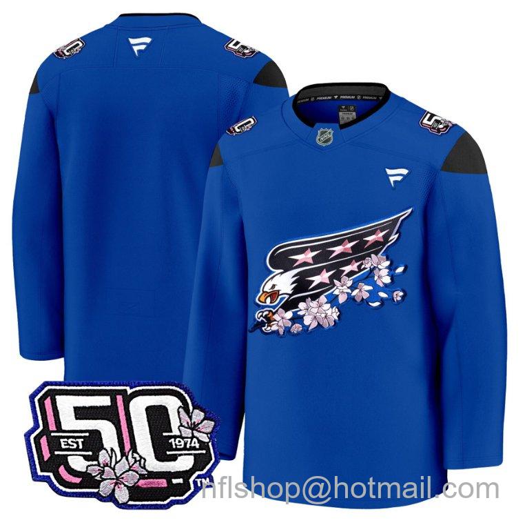 Men's Washington Capitals Blank Screaming Eagle 50th Anniversary Royal Stitched Hockey Jersey