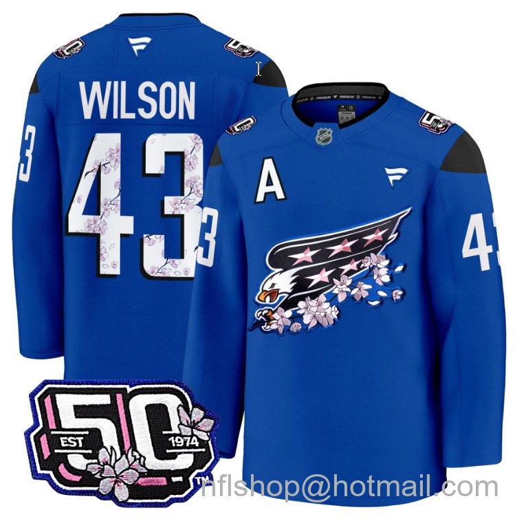 Men's Washington Capitals Tom Wilson #43 Screaming Eagle 50th Anniversary Royal Stitched Hockey Jersey