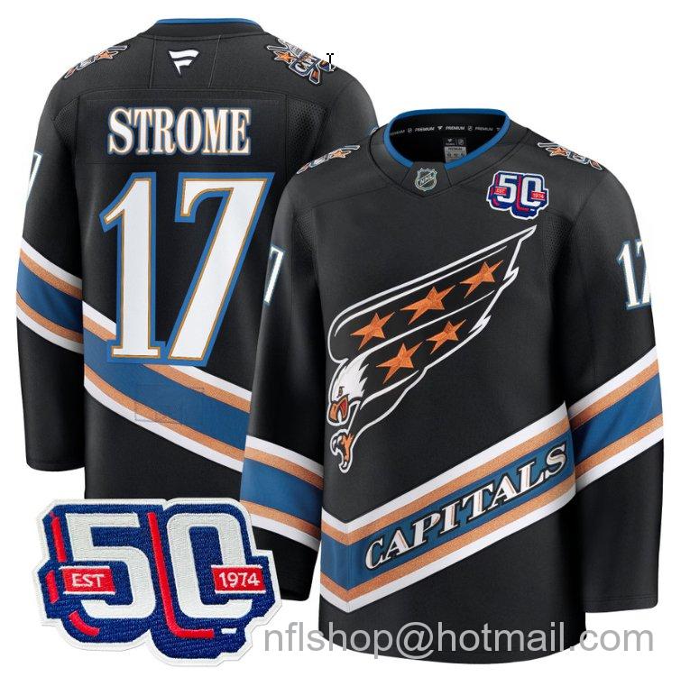 Men's Washington Capitals Dylan Strome #17 Screaming Eagle 50th Anniversary Black Stitched Hockey Jersey