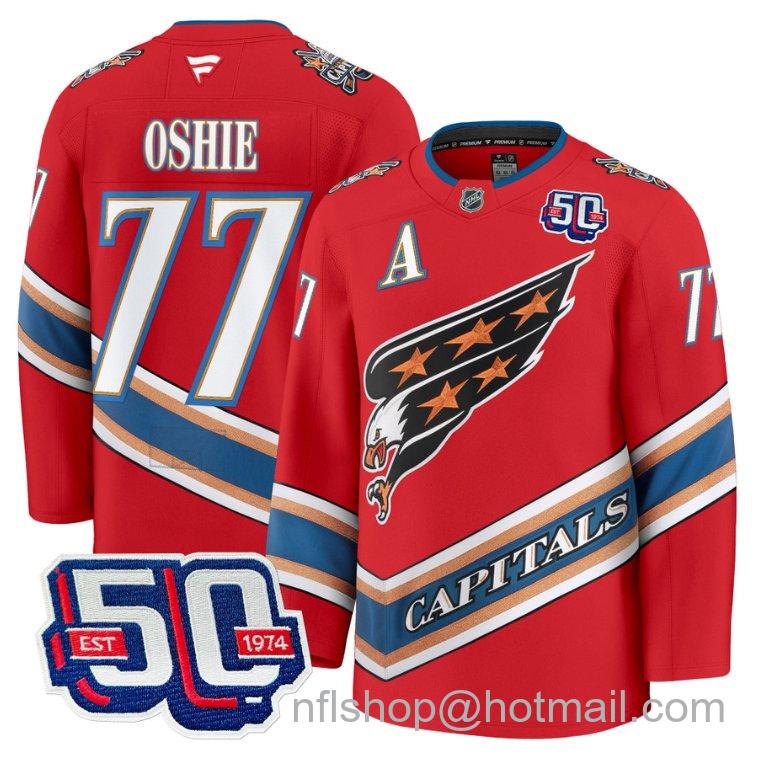 Men's Washington Capitals TJ Oshie #77 Screaming Eagle 50th Anniversary Red Stitched Hockey Jersey