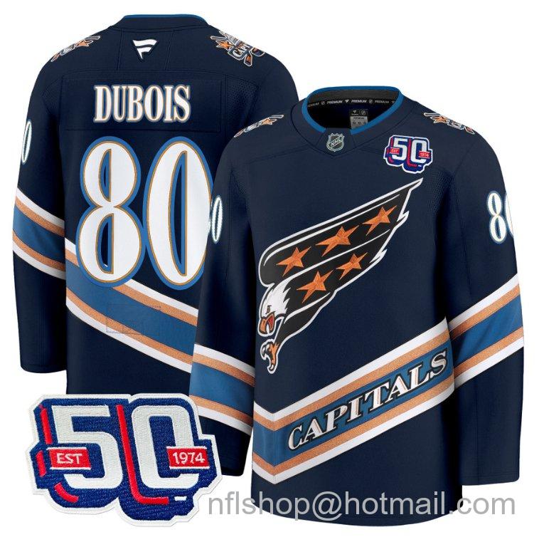 Men's Washington Capitals Pierre Dubois #80 Screaming Eagle 50th Anniversary Navy Stitched Hockey Jersey