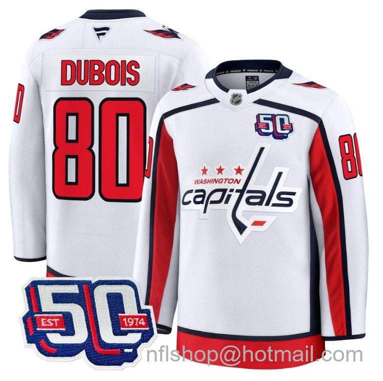 Men's Washington Capitals Pierre Dubois #80 50th Anniversary White Stitched Hockey Jersey