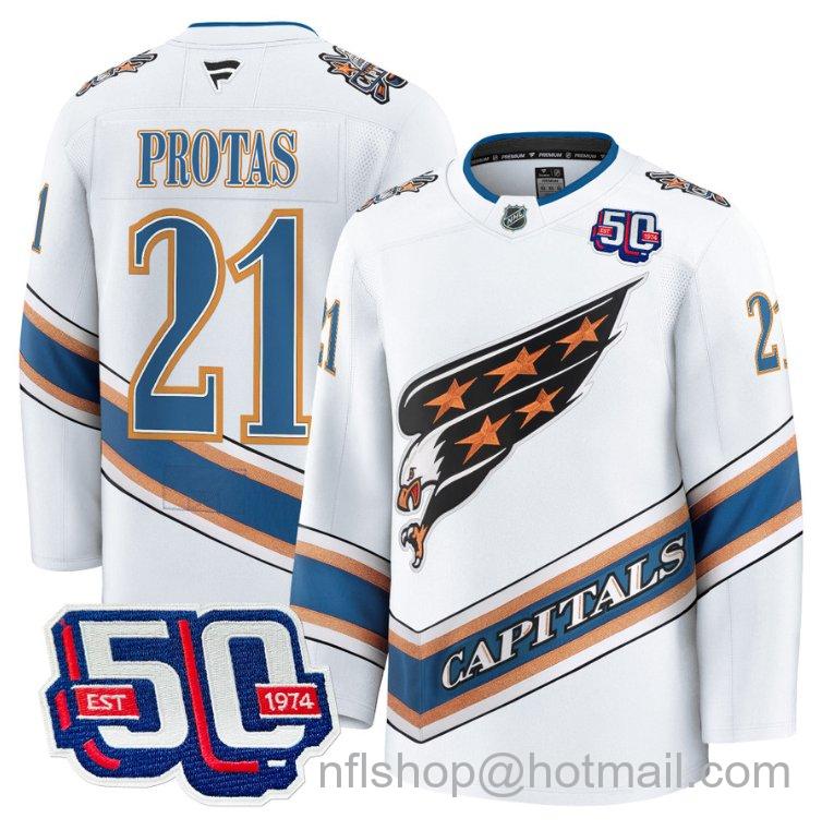 Men's Washington Capitals Aliaksei Protas #21 Screaming Eagle 50th Anniversary White Stitched Hockey Jersey