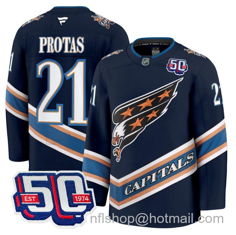 Men's Washington Capitals Aliaksei Protas #21 Screaming Eagle 50th Anniversary Navy Stitched Hockey Jersey