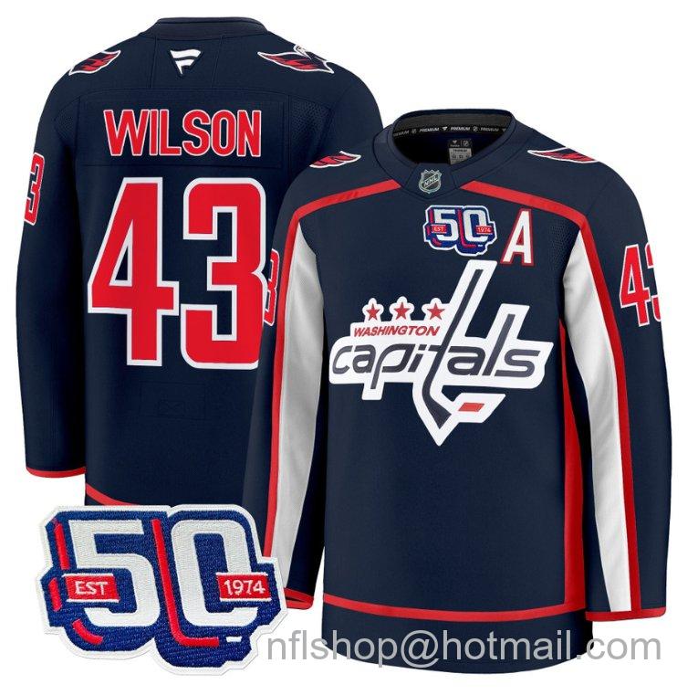 Men's Washington Capitals Tom Wilson #43 50th Anniversary Stitched Navy Stitched Hockey Jersey
